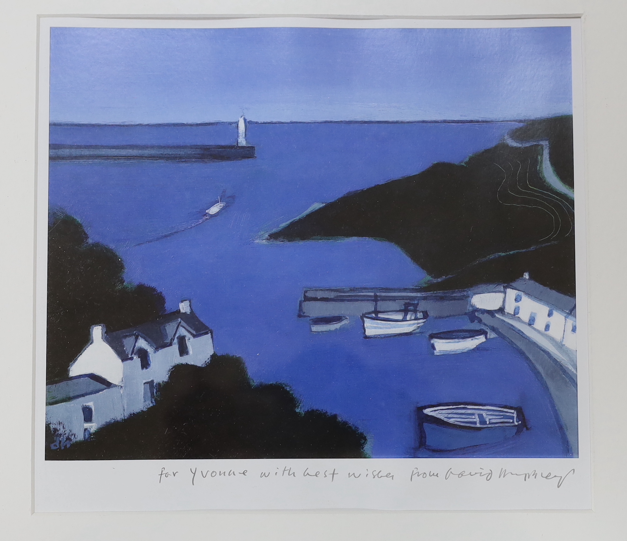 David Humphreys (b.1937), four colour lithographs, Cottages and panoramic landscape and harbour scenes, each pencil signed, two with personal inscription, the largest 60cm x 42cm